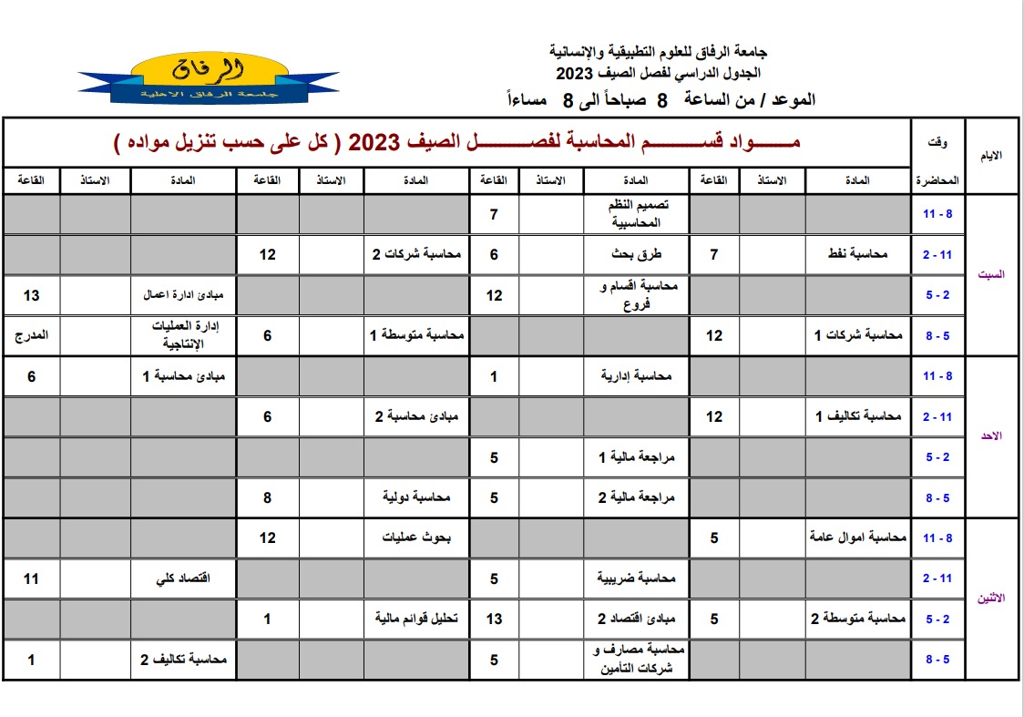 جدول المحاسبة